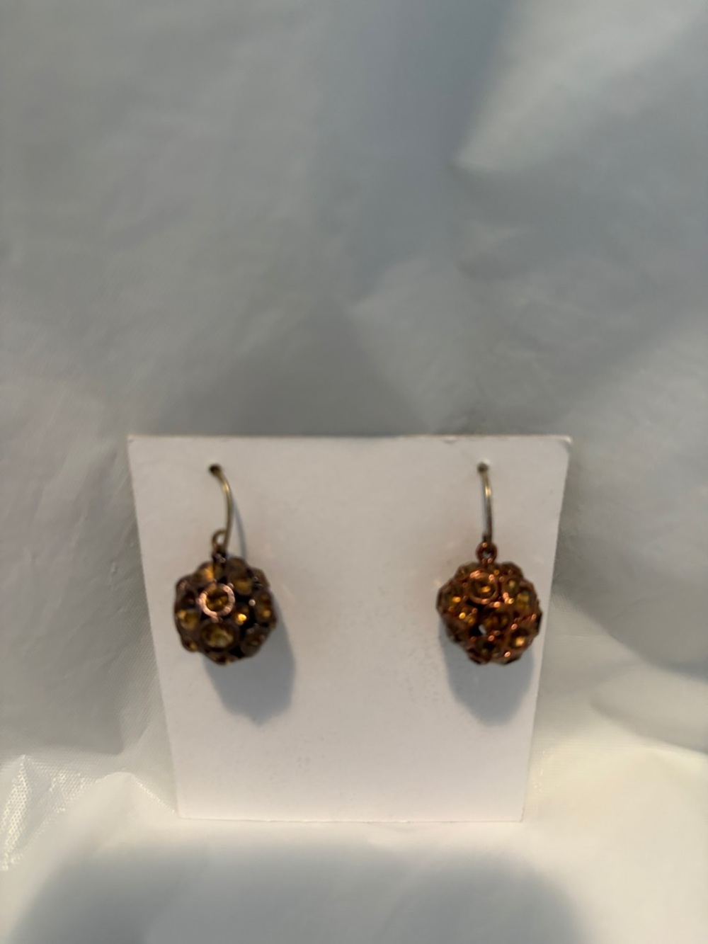 ✴️🤎 Pavé set copper rhinestone ball drop earrings on fish hook wire.
